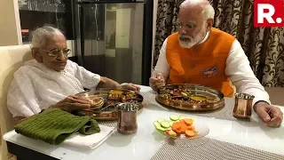 PM Narendra Modi Meets His Mother Hiraben In Gujarat's Gandhinagar