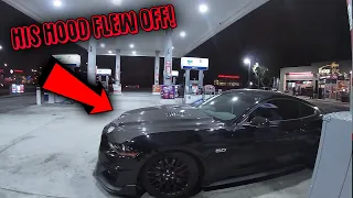 Supercharged Audi A7 vs 5.0 Mustang (HIS HOOD FLEW OFF)