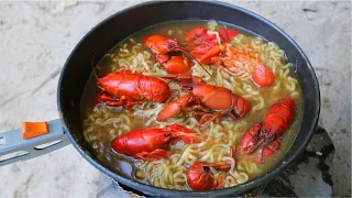 Making Crawfish Ramen Noodles - Epic River Cookout!