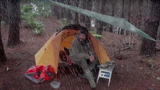 CAMPING in RAIN - Storm Break Tent