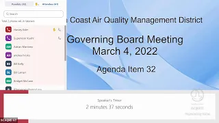 South Coast AQMD Governing Board Meeting - March 4, 2022