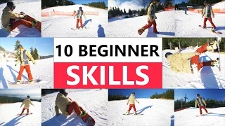 10 Beginner Snowboard Skills - First Day Riding