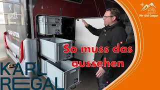 Regalsystem auf Maß für dein Wohnmobil oder Kastenwagen | #Karl Regal | Ordnung in der Heckgarage