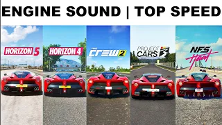 Ferrari Laferrari Engine Sound & Top Speed - FH5 vs FH4 vs The Crew 2 vs Nfs Heat vs Project Cars 3