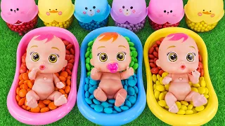 Satisfying Video ASMR l Mixing Candy Color Baby in 3 Magic Bathtub With Cocomelon & Dinosaur Eggs