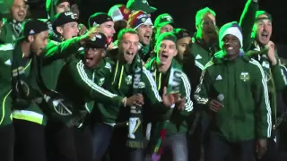 Portland Timbers MLS Cup rally: George Fochive, team celebrate in song