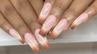 Fall Inspired Ombré French Nails | Gel-X Nails | Tapered Square Nails