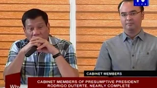 Cabinet members of presumptive President Rodrigo Duterte, nearly complete