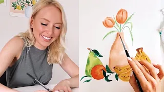 Step-by-step tutorial: Still Life painting with gouache 🍐🌸