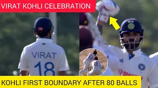 VIRAT KOHLI CELEBRATION AFTER HITTING HIS FIRST BOUNDARY AFTER 80 BALLS