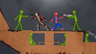 Spider-Man and Ironman vs Melon Playground on Plane in People Playground