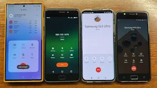 Samsung S23 Ultra + Meizu M6 Note + Xiaomi 12x + Asus ZenFone 4 Max 4-Party Conference Incoming Call