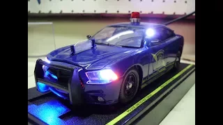 Custom 24th Dodge Charger Pursuit Michigan State Police diecast model with working lights & siren