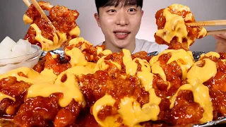 [Eng] ASMR MUKBANG SPICY Seasoned chicken with cheese sauce