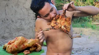 Primitive Technology: Wild trap chicken in forest - Cooking chicken eating delicious