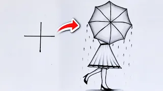 How to draw a girl with umbrella | Easy girl drawing | easy and beautiful drawings | simple drawing