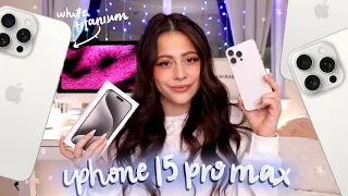 White Titanium iPhone 15 Pro Max UNBOXING *camera test, action button, phone cases & all*📱🤍✨