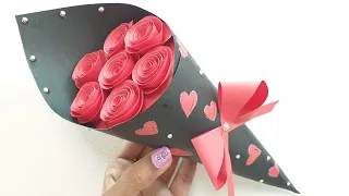 DIY valentine's day crafts /Decoration idea | easy paper crafts|paper rose flower bouquet | Activity