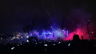 Coldplay at Glastonbury. Chris Martin makes a mistake, laughs and carries on.