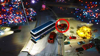 12 Minutes of GTA 5 NPCs Driving Off An Overpass WITH FIREWORK Show ✪