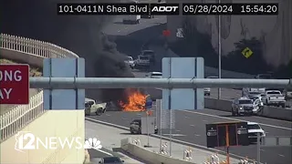 Crews working to extinguish freeway car fire