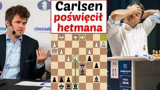 SZACHY 367# Bacrot - Carlsen FIDE World Cup 2021 Soczi, partia hiszpańska Carlsen poświęcił hetmana!