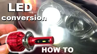 LED headlight bulb installation on a Mazda 3