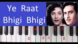 Ye Raat Bhigi Bhigi - Harmonium Piano Notes Tutorial