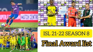 ISL 21-22 season 8 Final Award list | golden globes, boot,ball, winner & runners up Award list | isl