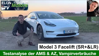 Model 3 Facelift (SR & LR): Analyse der Tests in der AMS und AutoZeitung, Vampirverbräuche, News