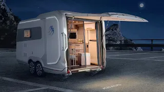 Wohnwagen Knaus Deseo 2023. 2 Motorräder! Der beste Transport-Wohnwagen mit Dusche und Hubbett 2023