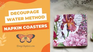 Decoupage napkin coasters using the water method of decoupage