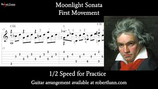 Moonlight Sonata (1st Mov) - Includes Full TAB - 1/2 Speed for Practice - Guitar Arrangement