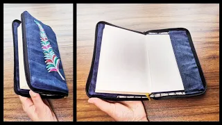 How to Sew book cover with zip from jean fabric - Creativemeena. com