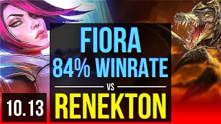 FIORA vs RENEKTON (TOP) | 84% winrate, Triple Kill, 2 early solo kills | KR Grandmaster | v10.13