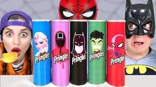 Mukbang Giant Pringles Superhero 프링글스를 먹으면 무엇으로 변할까요! 마법 Elsa Frozen vs Hulk by Macaroon TV