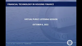 FHFA Listening Session on Financial Technology in Housing Finance