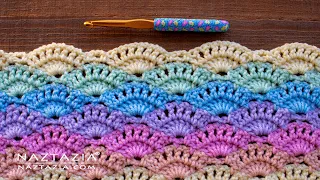 How to Crochet Large Shell Stitch Pattern for a Blanket Scarf and More by Naztazia