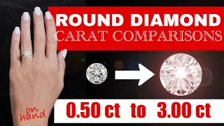 ROUND DIAMOND CARAT COMPARISONS Natural & LAB | On Size 6 Hand Whats Your Favorite Size? .50 to 3cts