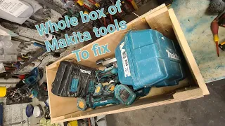 Repairing a whole box of Makita power tools that were sent in for repair