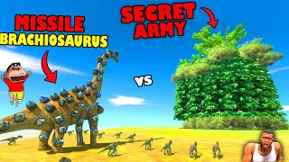 SECRET ARMY Behind The Trees vs MISSILE BRACHIOSAURUS ARMY Animal Revolt Battle Simulator SHINCHAN