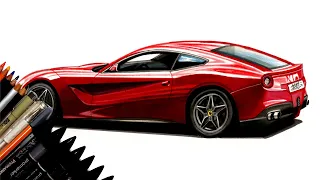 Realistic Car Drawing - Ferrari F12 Berlinetta - Time Lapse - Drawing Ideas