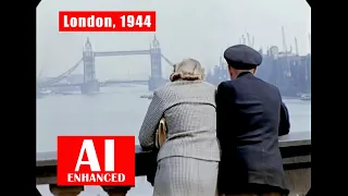 Waiting For D-Day, 1944. AI Enhanced, London street scenes, Colour, Sound, HD