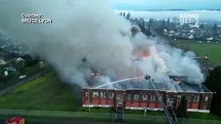 Fire rips through abandoned Tacoma school building | Drone Footage