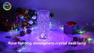 Crystal lamp remote control touch rose glow rechargeable small table lamp beside bedroom 16 color