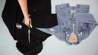 아이 쟈켓과 어른 후드티를 믹스해서 독특한 스타일로 만들어볼게요/Mixing a kid's jean jacket with an adult hoodie/upcycling/청쟈켓 리폼