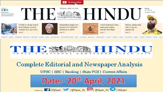 The Hindu Newspaper and Editorial Analysis | 20 April 2021 | UPSC | IQ Gyan | Current Affairs