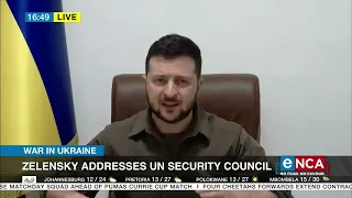 Ukraine President Volodymyr Zelensky addresses UN Security Council.