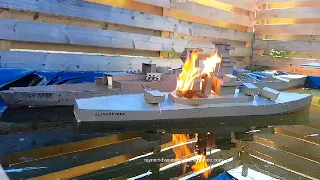 Wooden Model Ship Cruiser Slikkerveer Burning And Sinking