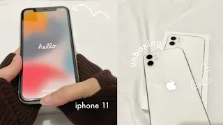 iphone 11 aesthetic unboxing in 2022 (white) 128gb + set up📱💐